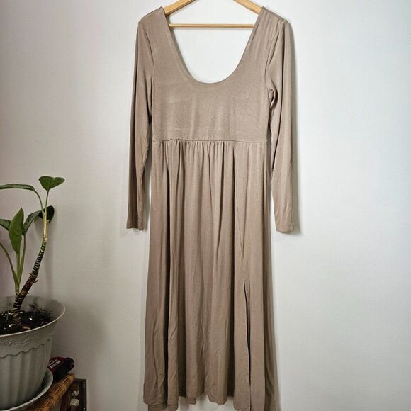 EUC A NEW DAY BEIGE SCOOP NECK LONGSLEEVES MAXI DRESS SIZE MEDIUM - Picture 1 of 13